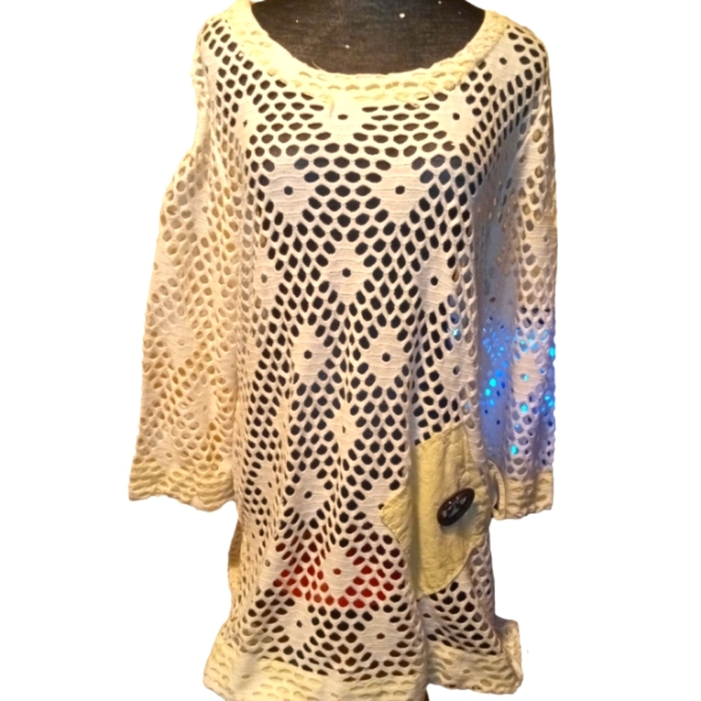 Kaktus Open Weave Coverlet 3/4 Sleeve Tunic NEVER WORE